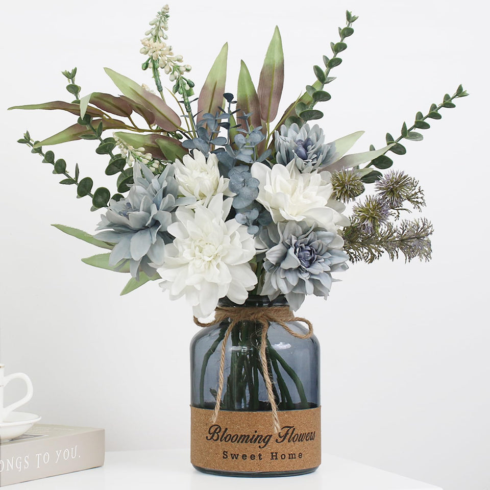 Leftover flower vase centerpiece with lifelike silk blooms for elegant dining tables.