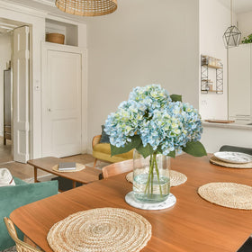 Leftover hydrangea display for office desks and entryways