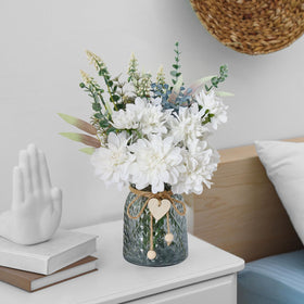 Leftover wooden flower holder adds natural warmth to any display.