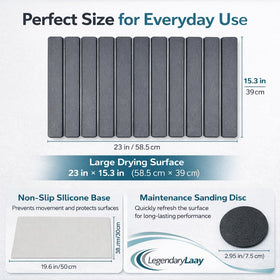 LegendaryLaay drying mat doubles as bathroom mat for towels or toiletries.