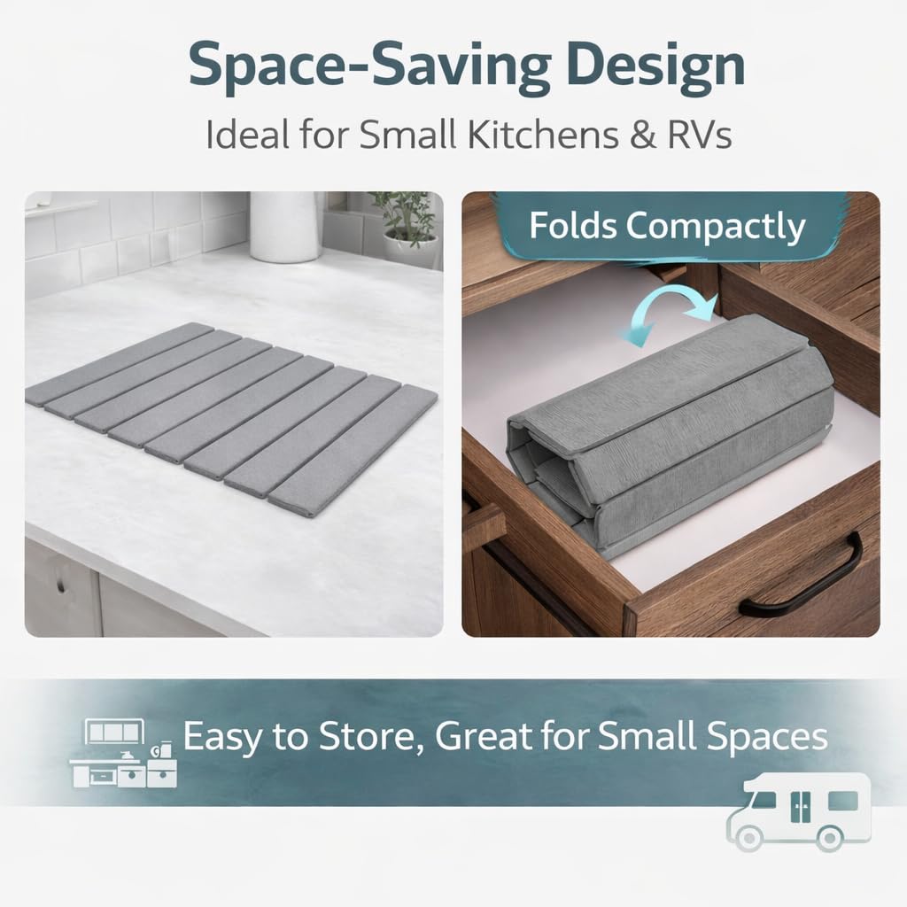 LegendaryLaay modern gray mat complements minimalist kitchen decor.