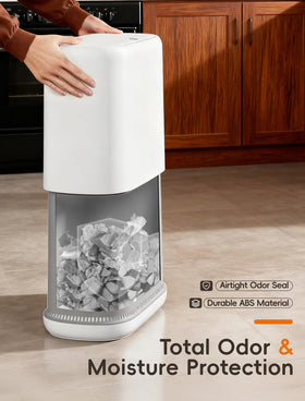 LEGUO narrow white plastic waste basket blends with bathroom decor in tight spaces.
