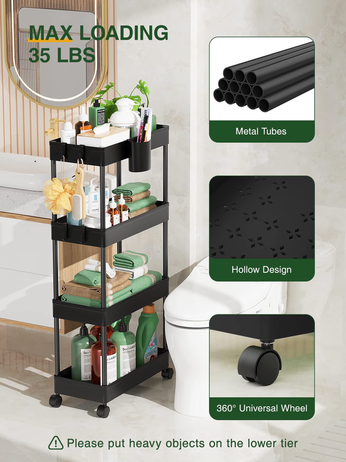 LEHOM laundry room storage cart keeps cleaning supplies organized