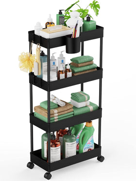 LEHOM slim rolling storage cart with four tiers for compact spaces