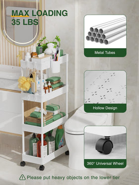 LEHOM sturdy metal tubes with guardrails securing items on each shelf.