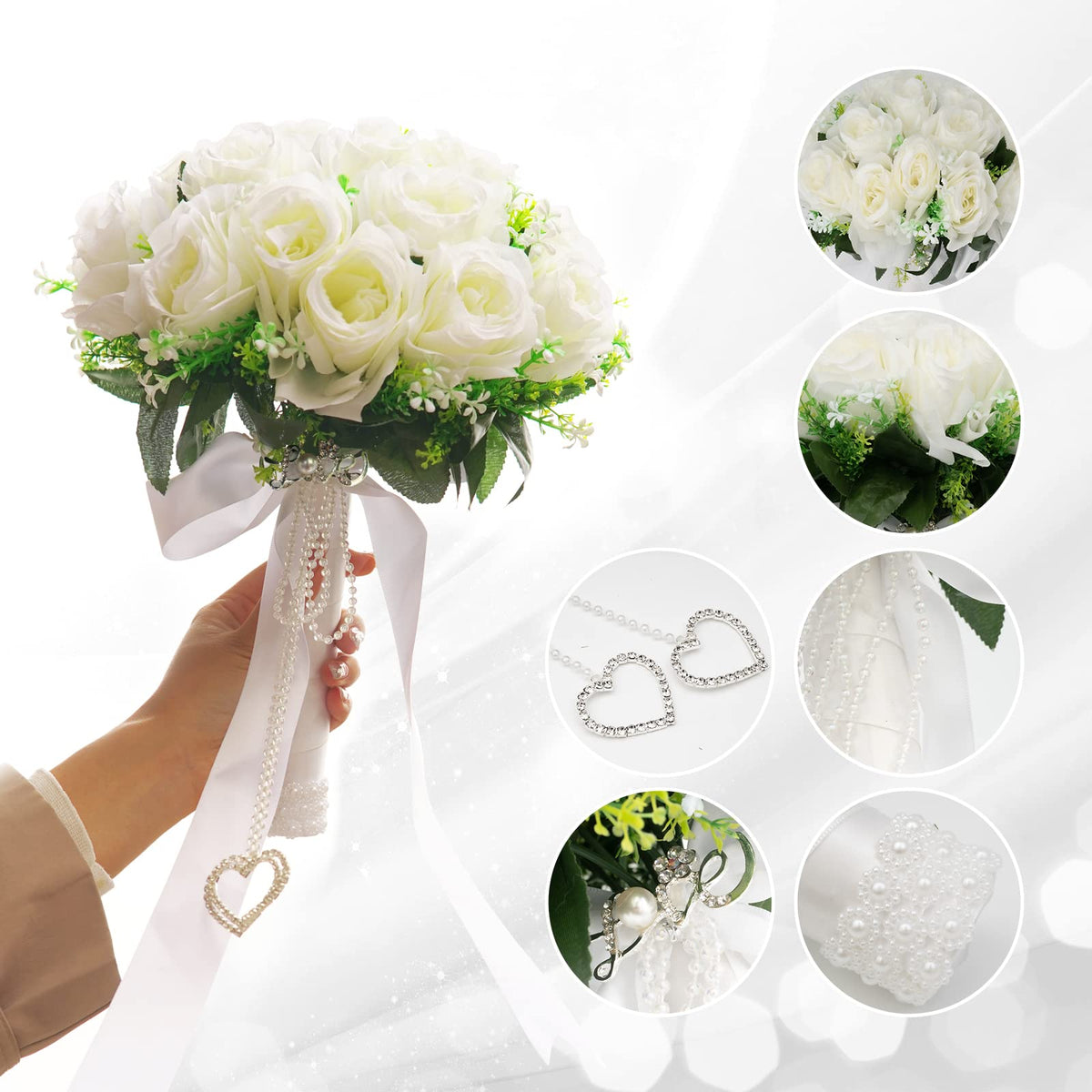 LEIFENY rhinestones heart-detail bouquet shines under lights