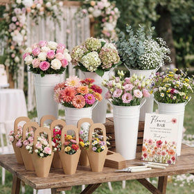 LEIFIDE Flower Bar Buckets wood sign creates a warm wedding welcome.