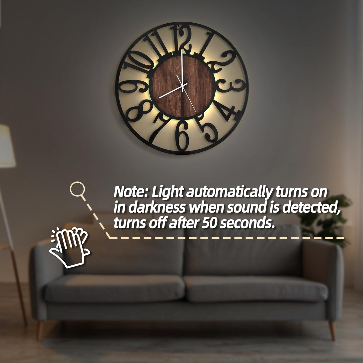 LEIKE 20-inch clock as a bold farmhouse-modern centerpiece