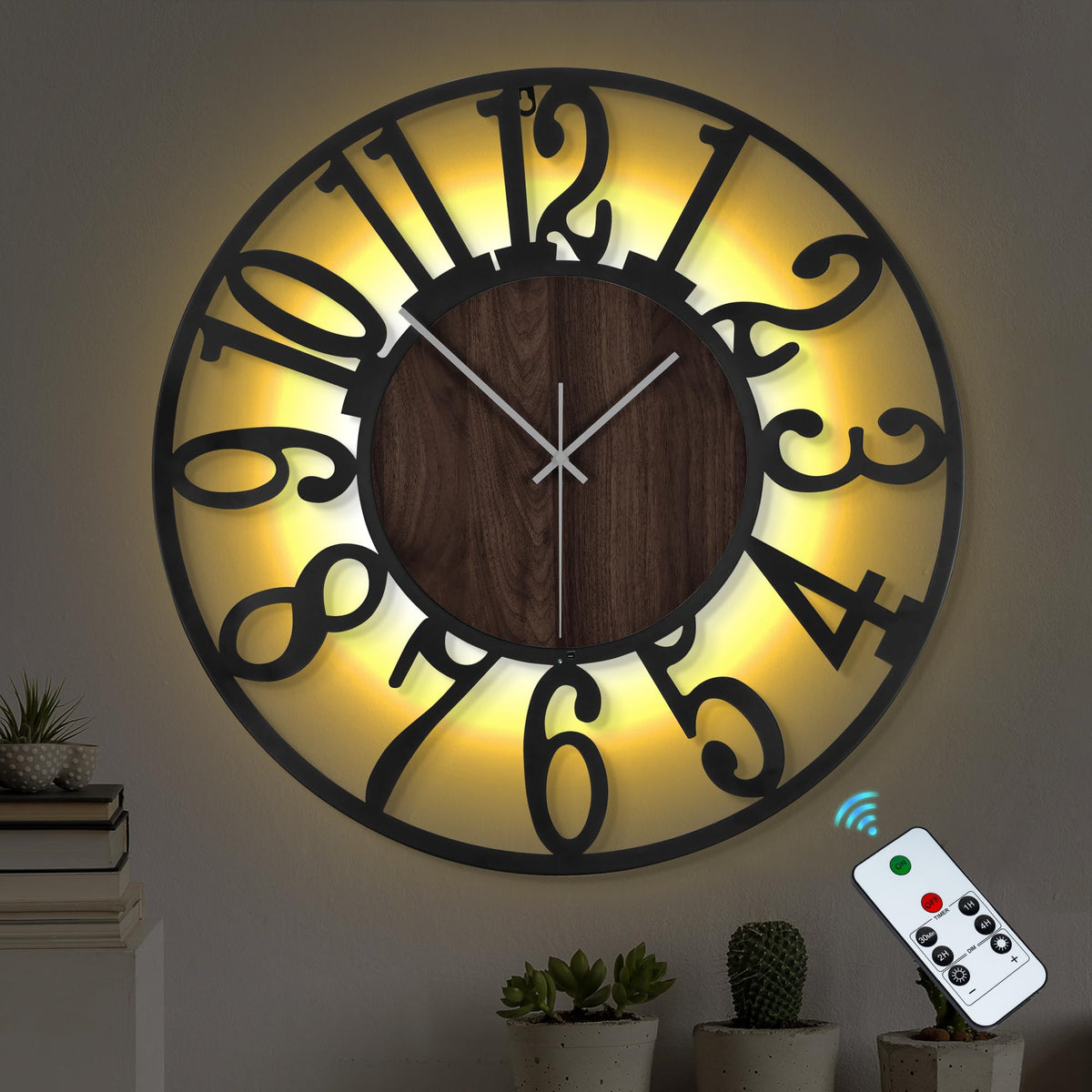 LEIKE Large Wall Clock front view with 20-inch dial for easy readability from across the room