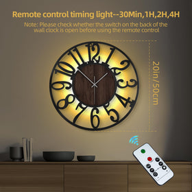 LEIKE Large Wall Clock illuminated dial with remote control for adjustable brightness