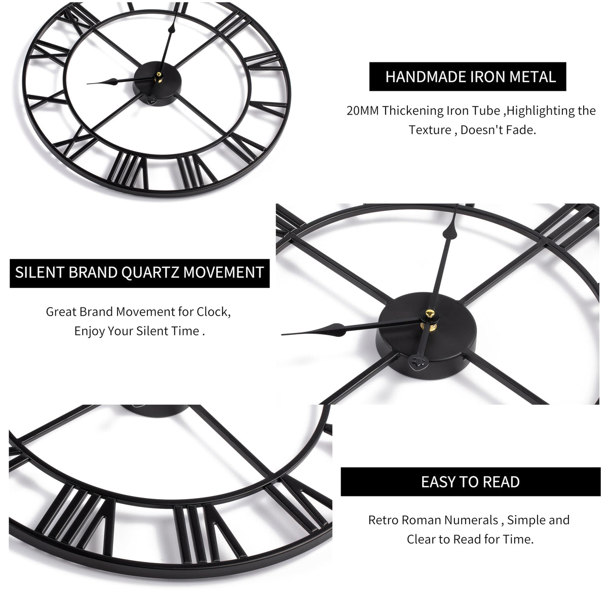 LEIKE silent movement clock ensures near-silent operation, ideal for bedrooms and study spaces.