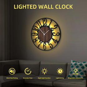 LEIKE Large Wall Clock showing remote-controlled lighting for mood setting