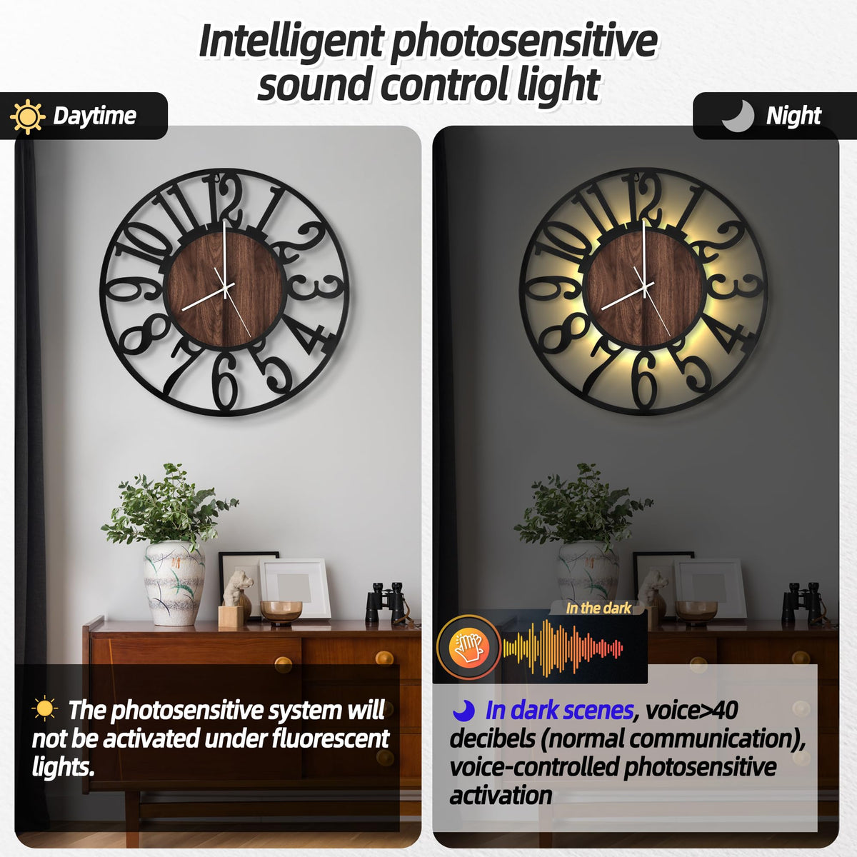 LEIKE wall clock with voice-activated light for easy viewing in the dark