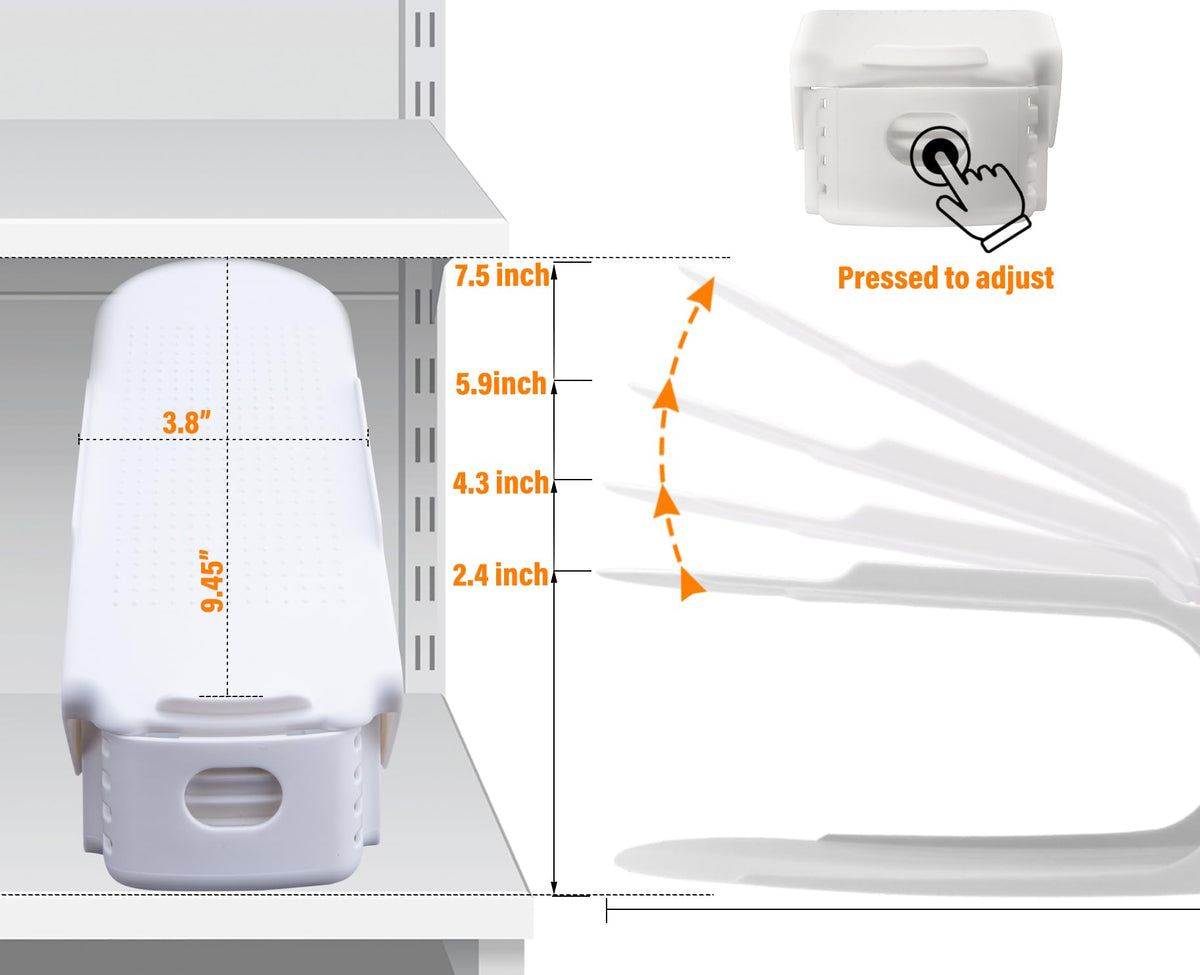 LEIMO compact, space-saving shoe holder fits narrow closets and shelves.