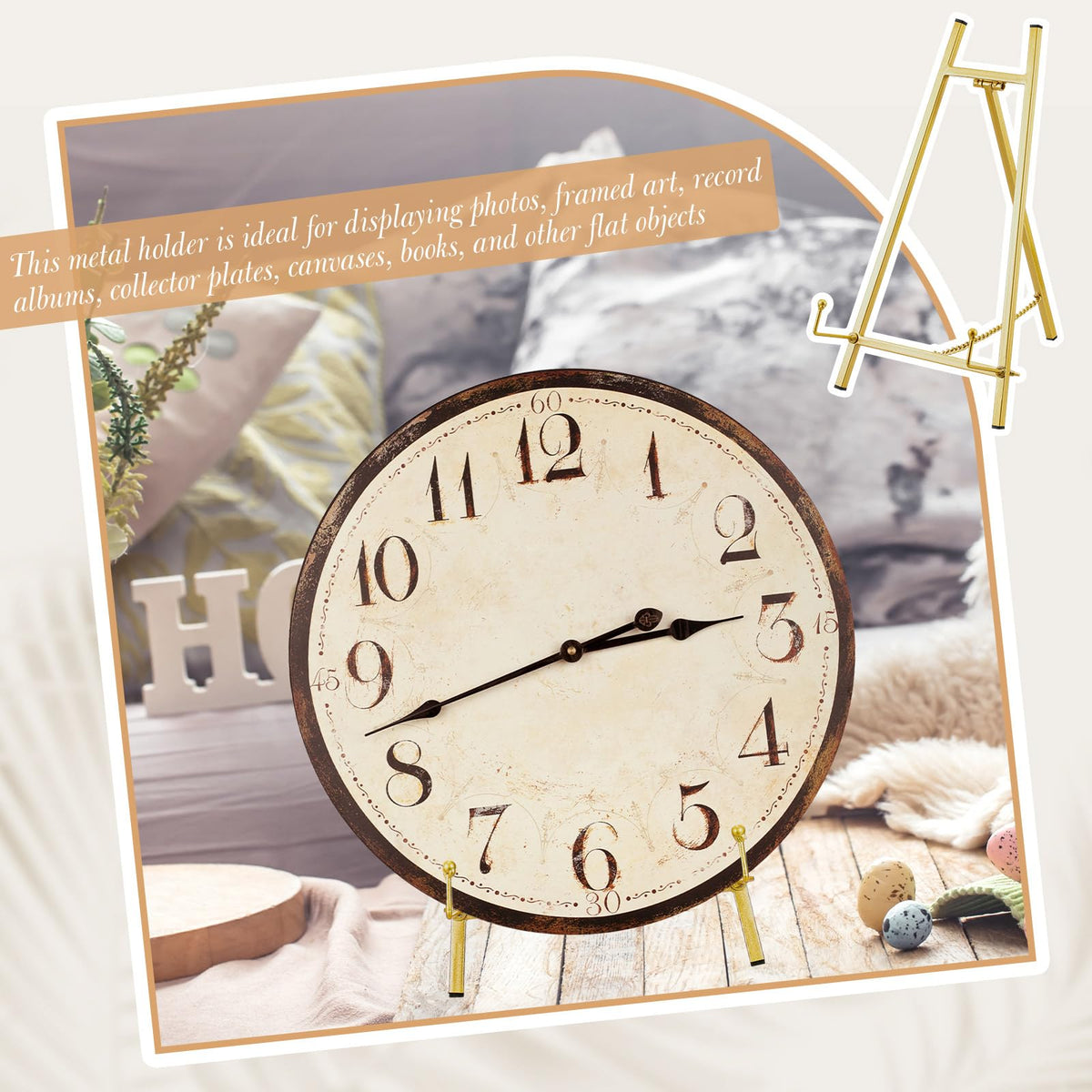 Leinuosen durable iron easel gold finish provides stable display for heavier pieces