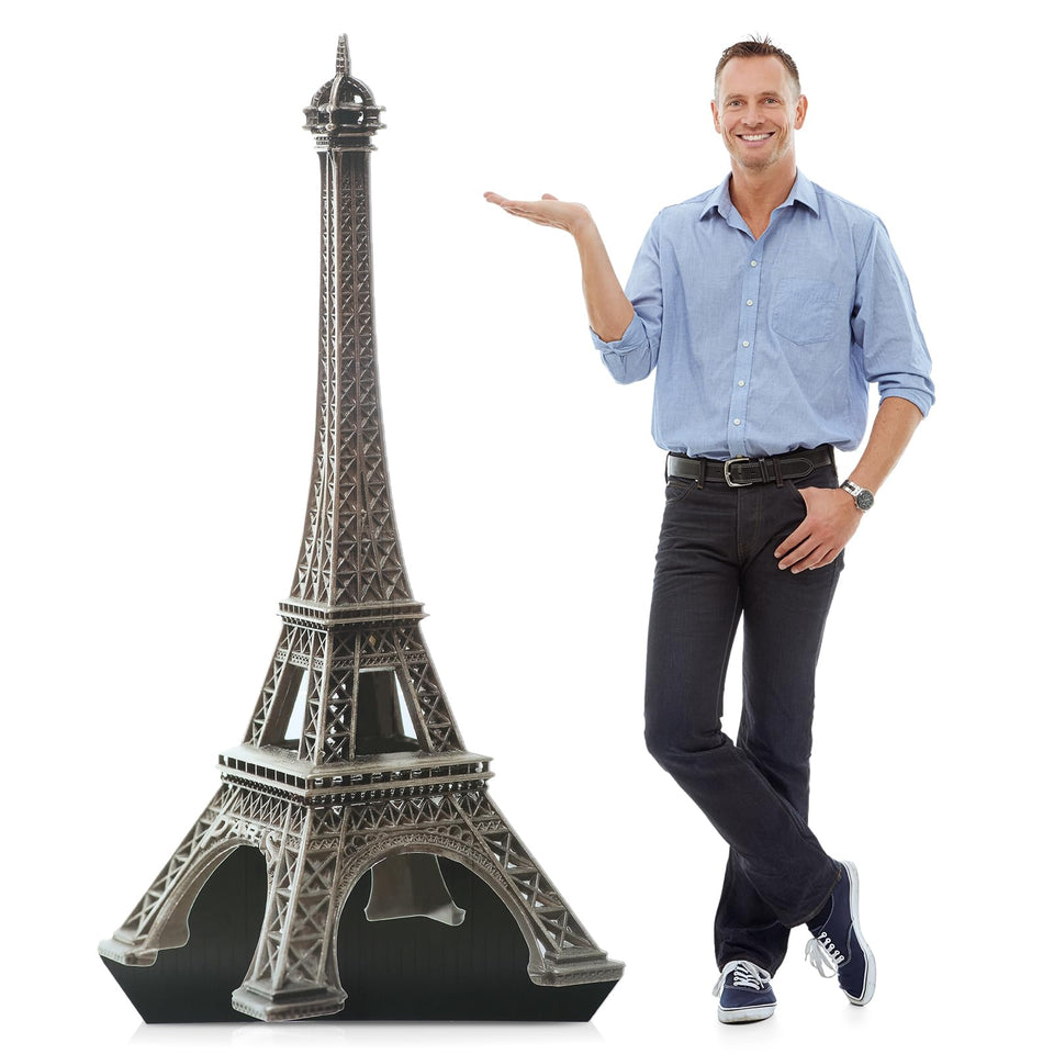 Leinuosen Eiffel Tower standup, 6ft tall, ideal for Paris-themed parties and photo backdrops.