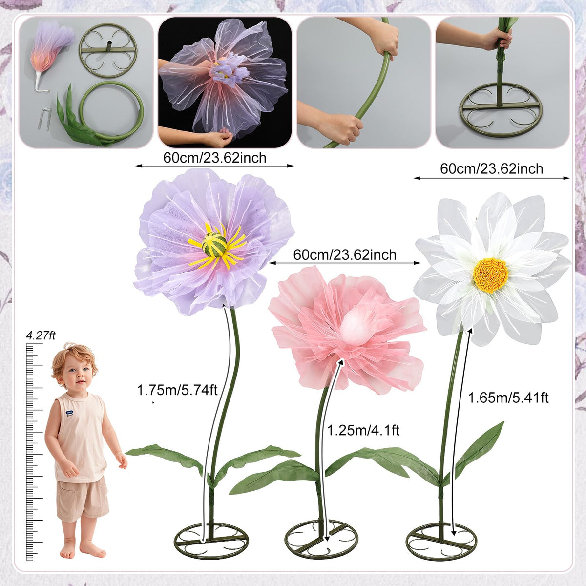 Leinuosen giant mesh purple flower adds whimsy to showers and parties.