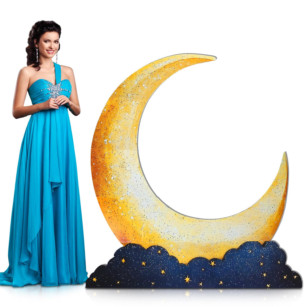Leinuosen moon cutout backdrop, 59x51 inches, ideal for starry night photo setups.