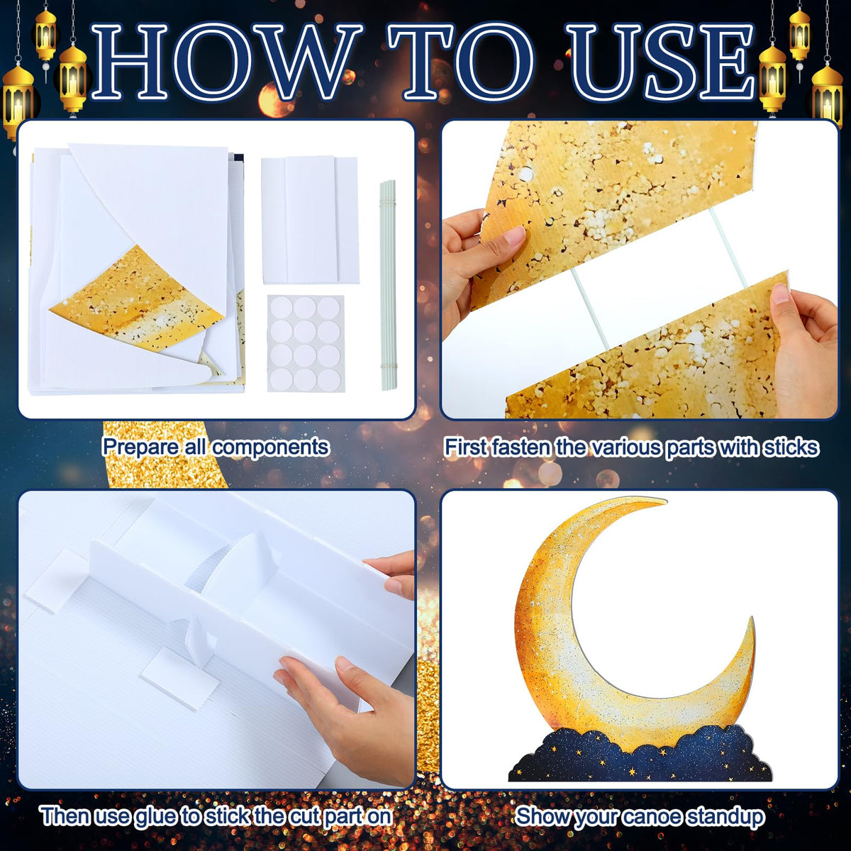 Leinuosen moon star cutout with assembly tips for quick setup.