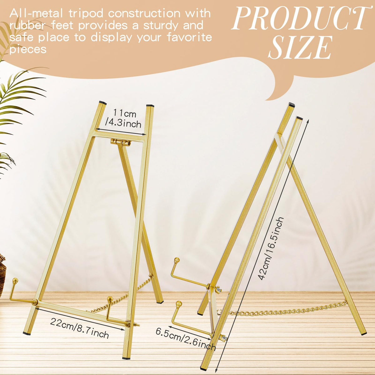 Leinuosen plate-display easel gold shows decorative plates with refined elegance