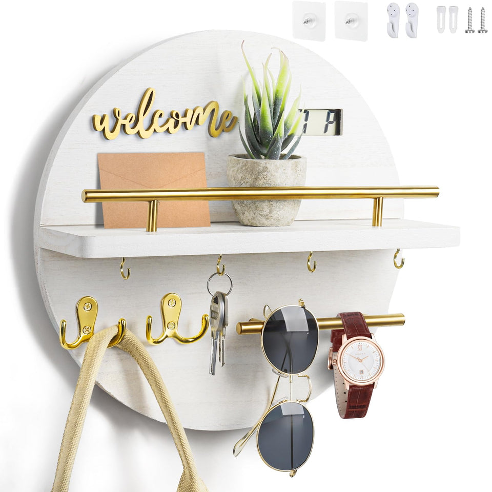 LEIRUOTM key holder wall mount round wooden white keeps keys neatly organized