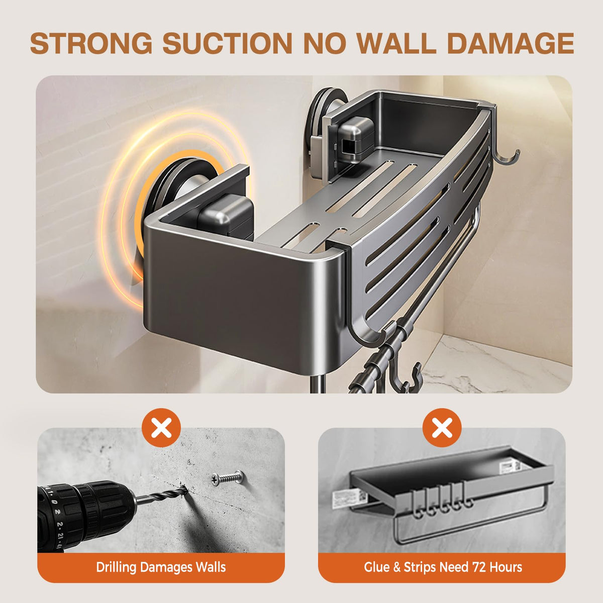 Lekesky 2-pack no-drill shelf keeps shower clutter off counters.