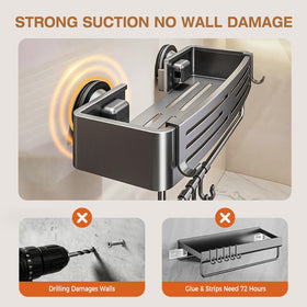 Lekesky 2-pack no-drill shelf keeps shower clutter off counters.