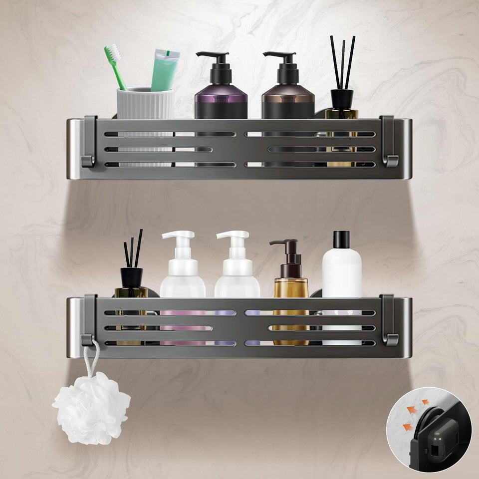 Lekesky suction cup shower caddy mounted on wall for easy bathroom organization.