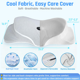 Breathable skin-friendly fabric cover on Lekewn AlignCore pillow promotes cool sleep
