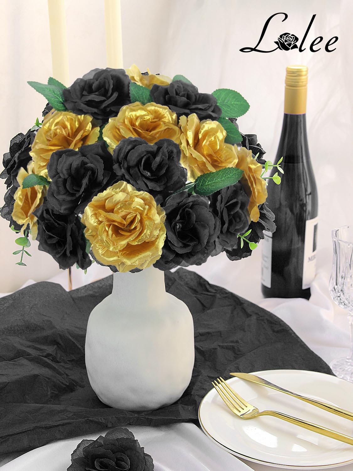 LELEE black gold rose bouquet assembly for DIY wedding decor.