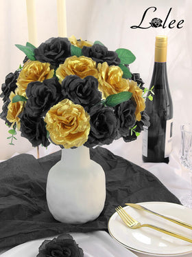 LELEE black gold rose bouquet assembly for DIY wedding decor.