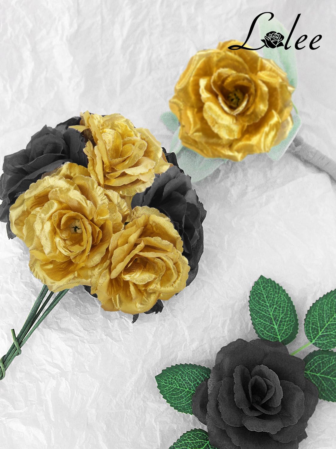 LELEE rose head close-up reveals silk texture and rich color.