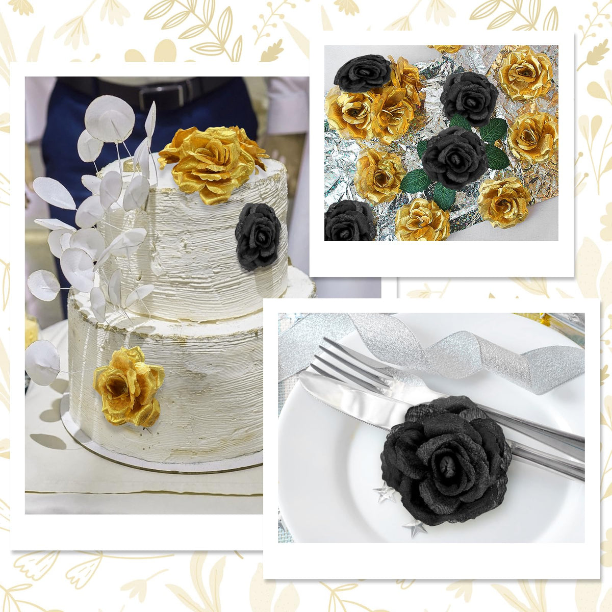 LELEE black gold rose table display ideas for elegant events.