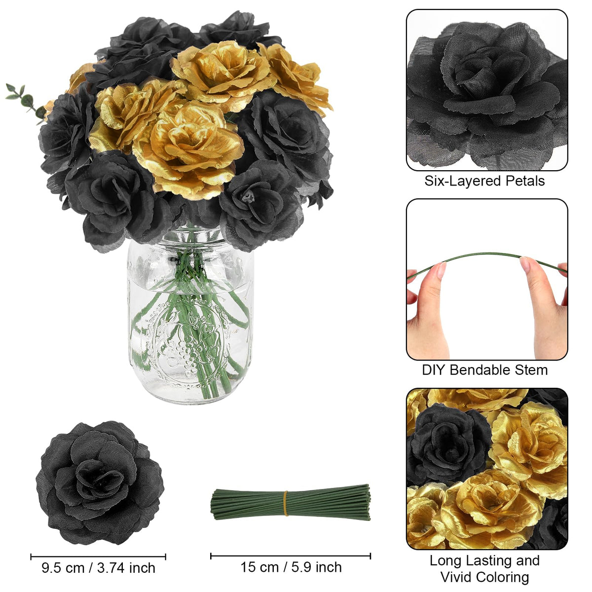 LELEE black gold rose wedding decoration accents for tables and cakes.