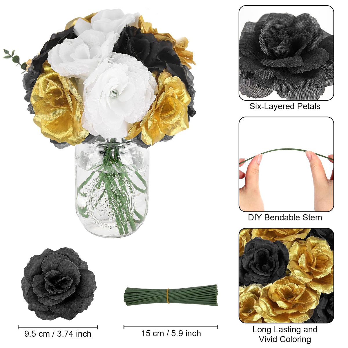 LELEE gold-theme graduation decor with elegant silk roses