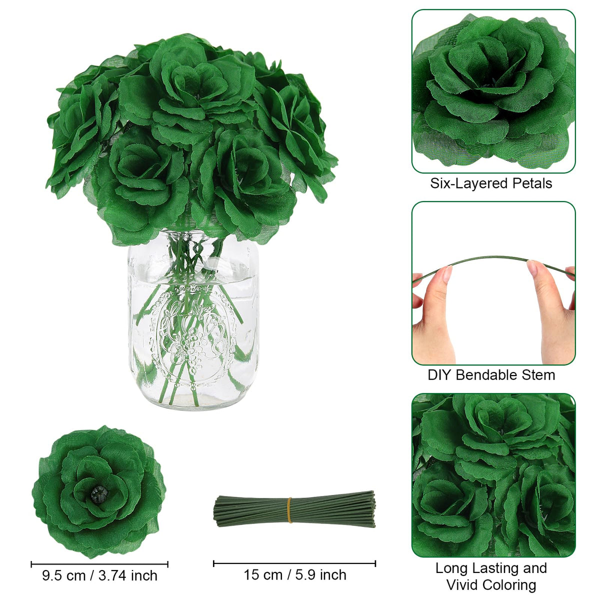 LELEE rose head 3.5-inch diameter highlights lifelike size