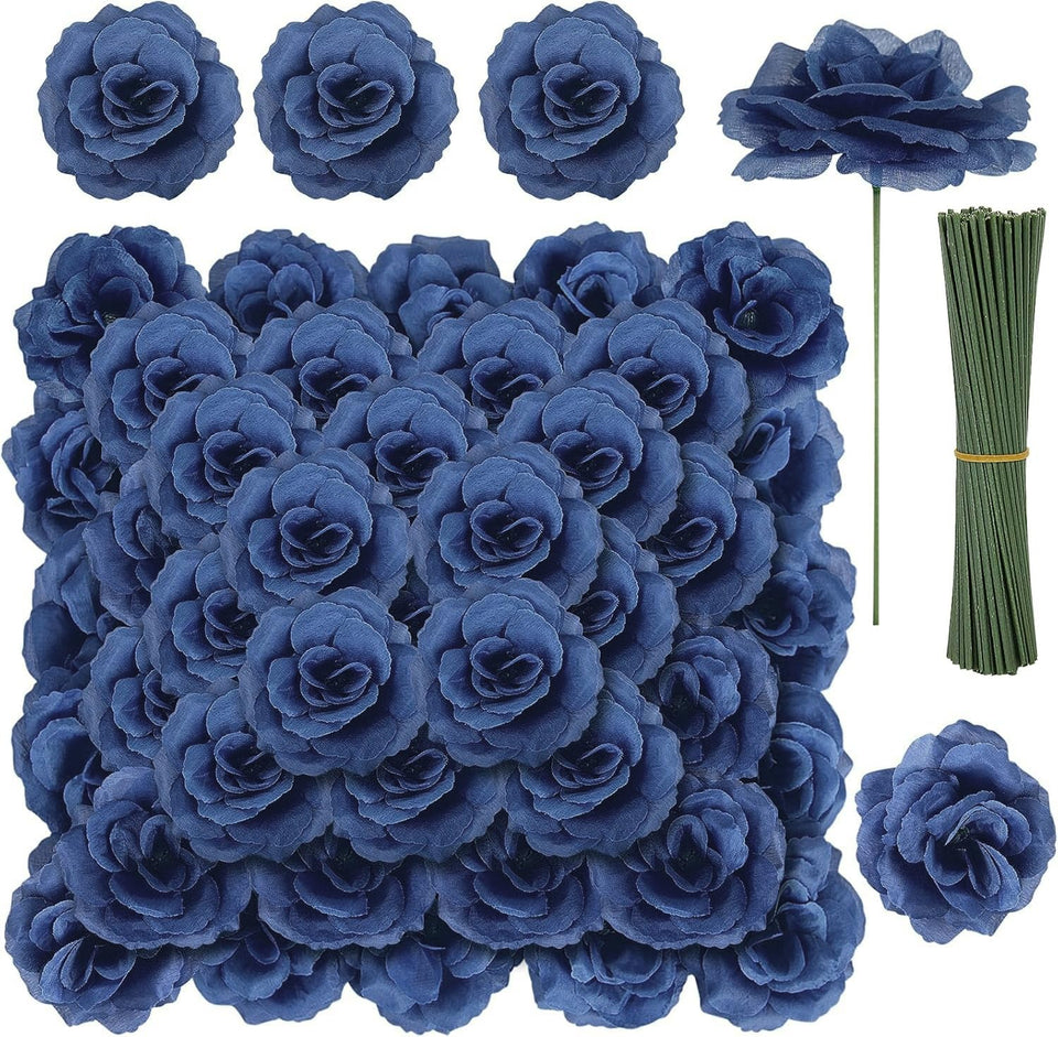 LELEE royal blue rose heads with stems for durable decor displays