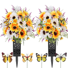 LELEE sunflowers-daisies-lavender cemetery bouquet in lifelike colors for a respectful grave display