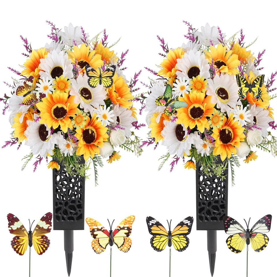 LELEE sunflowers-daisies-lavender cemetery bouquet in lifelike colors for a respectful grave display