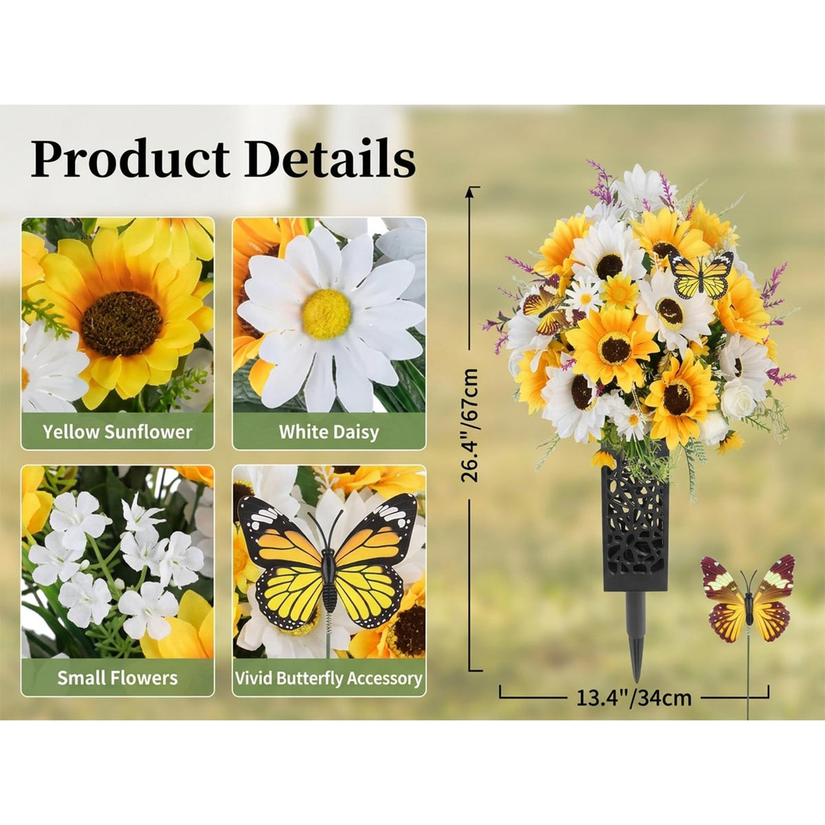 LELEE sunflowers-daisies-roses-lavender cemetery bouquet offering long-lasting outdoor display for memorials