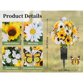 LELEE sunflowers-daisies-roses-lavender cemetery bouquet offering long-lasting outdoor display for memorials