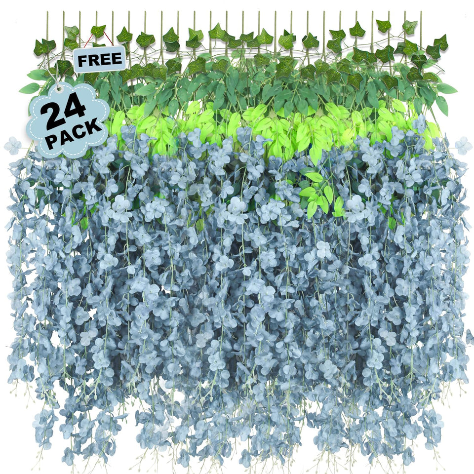 LELEE wisteria hanging garland in dusty blue for elegant wall decor