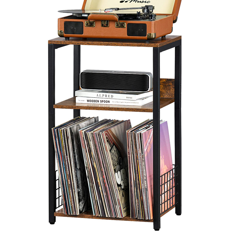 LELELINKY 3 tier end table top view provides a stable surface for most turntables