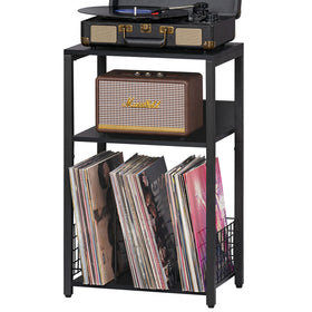 LELELINKY black end table with panel and metal frame for stylish storage
