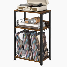LELELINKY end table with storage in brown finish, ideal for small spaces
