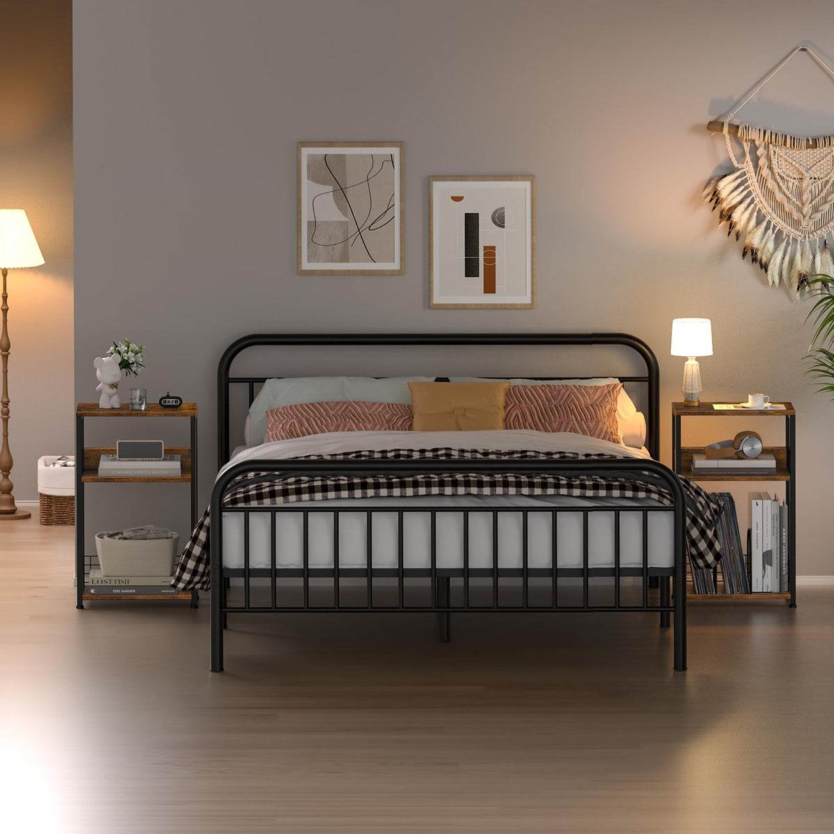 LELELINKY mid-century design blends rustic wood grain with matte black metal