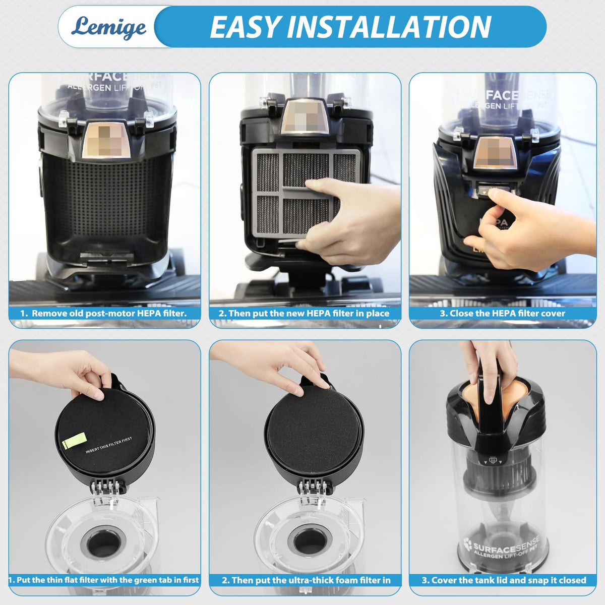 Lemige Bissell 3404 PowerLifter filter kit boosts suction longevity and performance