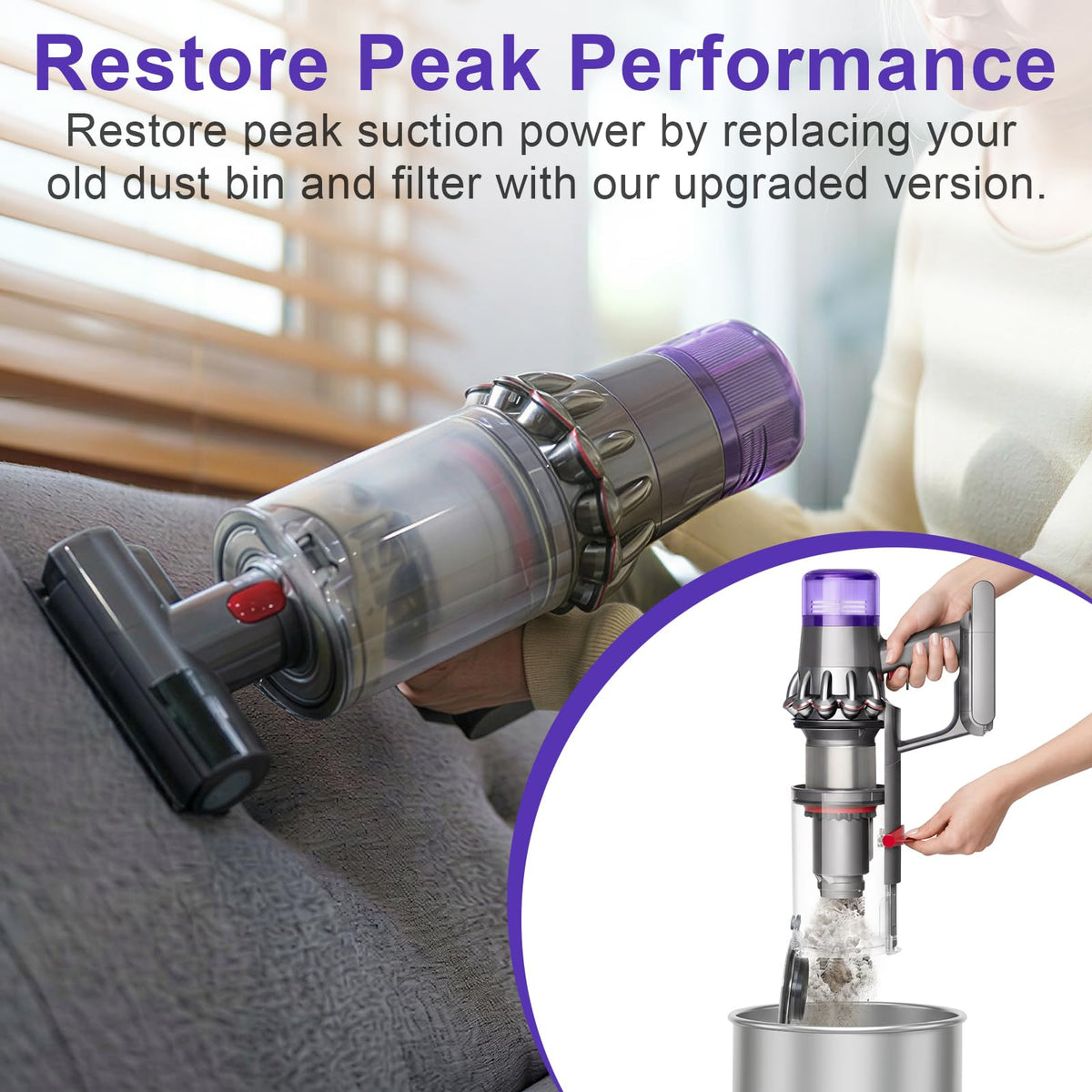 Lemige dust bin easy-release design speeds debris disposal for Dyson V11/V15.