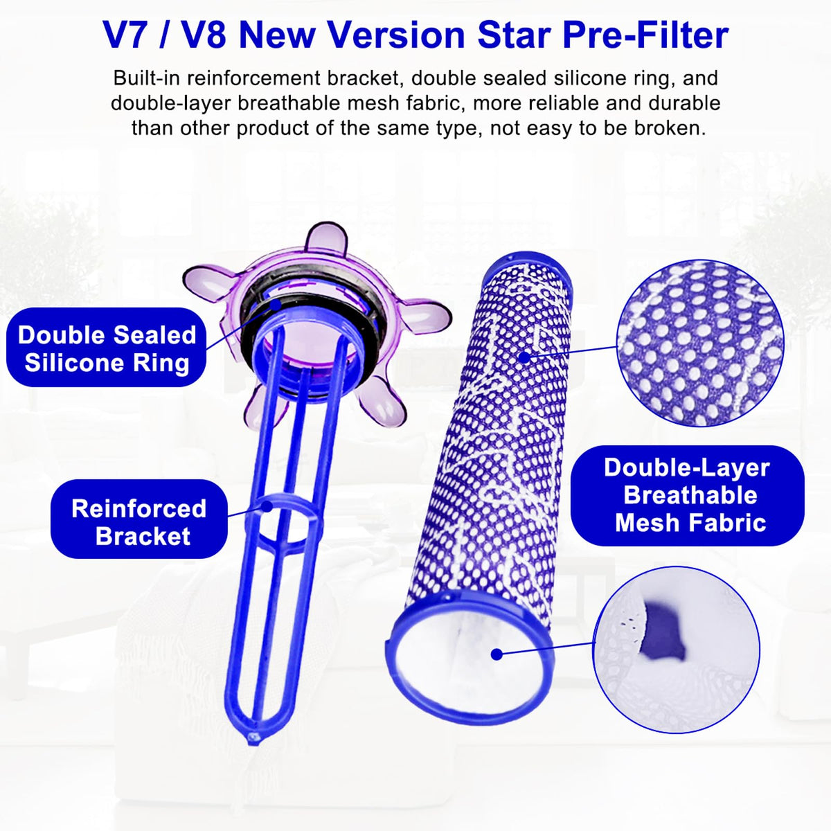 Four post-filters for Dyson V7/V8 with HEPA filtration