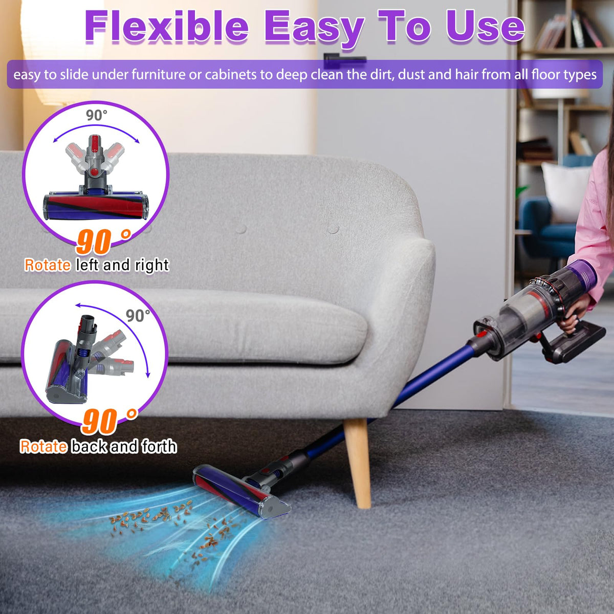 Lemige scratch-resistant cleaning head, protects wood and tile floors.